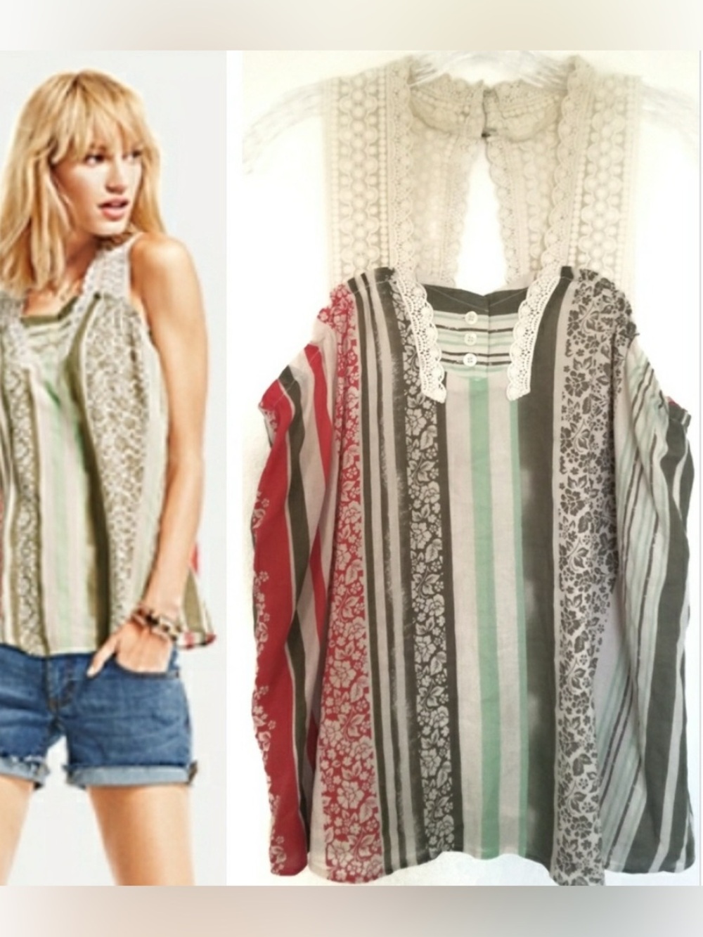 Cabi Whisper Gauze Tank Top w/ lace Size Medium Crochet Y2K Multicolor Flowy
